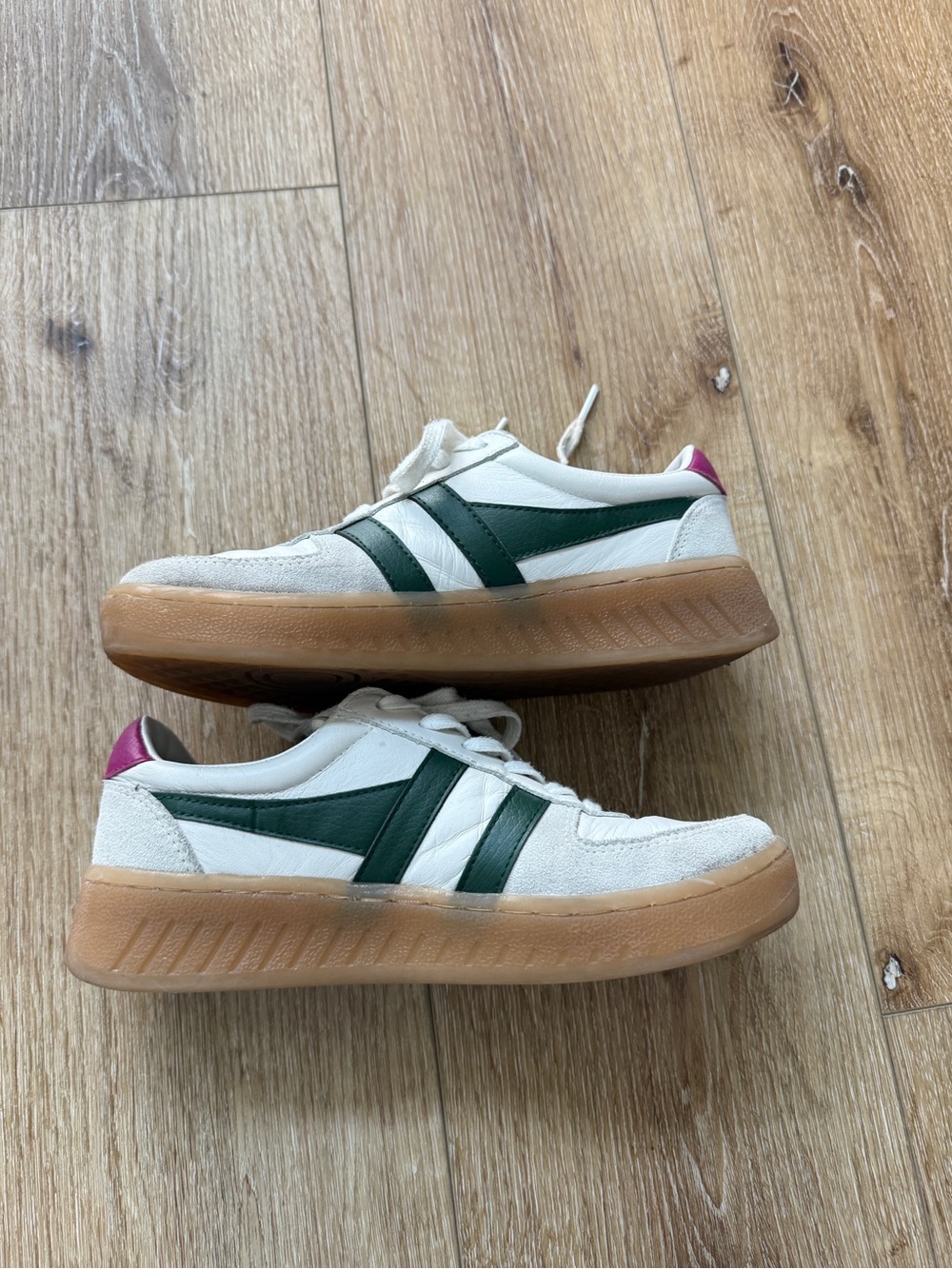 Gola White Sneakers with Green Stripes and Gum Sole - Picture 2 of 4
